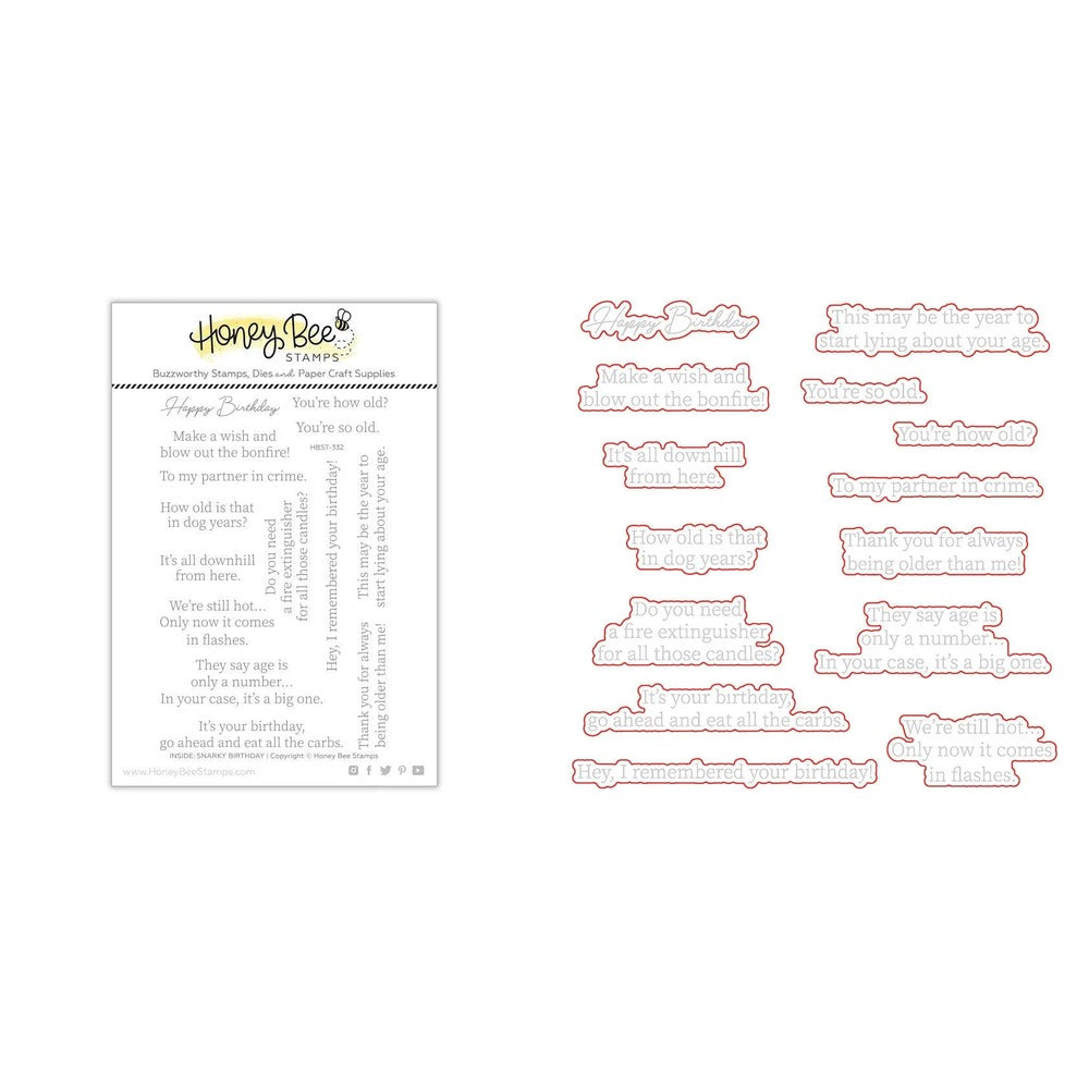 Inside: Snarky Birthday Sentiments Stamp Set and Coordinating Honey Cuts Bundle