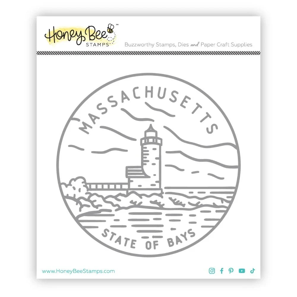 50 States Circles - 2x2 Photopolymer Stamp Set - Massachusetts - Honey Bee Stamps