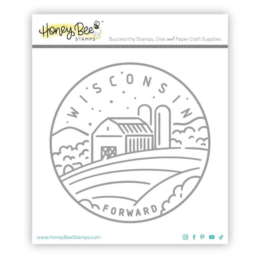 50 States Circles - 2x2 Photopolymer Stamp Set - Wisconsin - Honey Bee Stamps