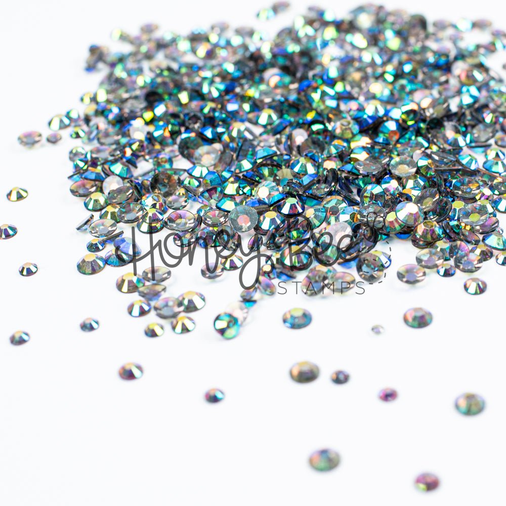 Field - Flat Back Rhinestone Emerald and Teal AB Mix 2mm to 5mm size - Honey Bee Stamps