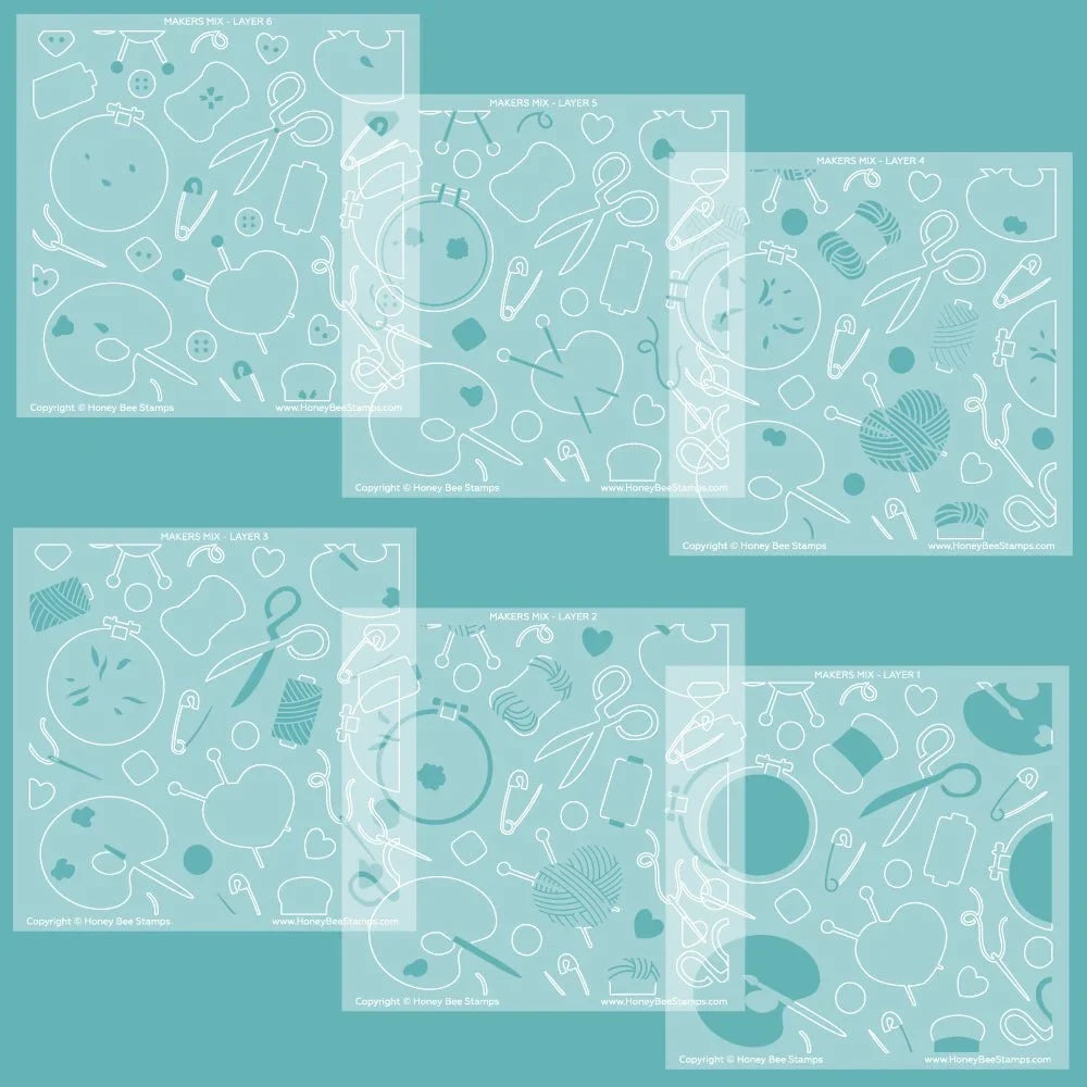 Maker's Mix - Set of 6 - 6x6" Layering Stencils - Honey Bee Stamps