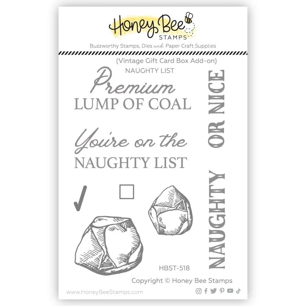 Naughty List Vintage Gift Card Box Add - On - 3x4 Photopolymer Stamp Set - Retiring - Honey Bee Stamps