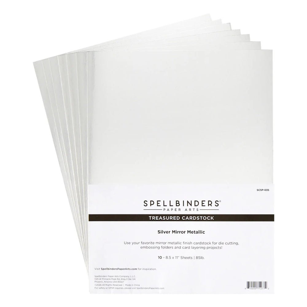 Spellbinders Silver Mirror Metallic Treasured Cardstock 8-1/2" x 11" - 10 Pack - Honey Bee Stamps