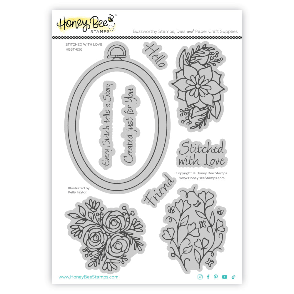 Stitched With Love - 6x8 Photopolymer Stamp Set - Honey Bee Stamps