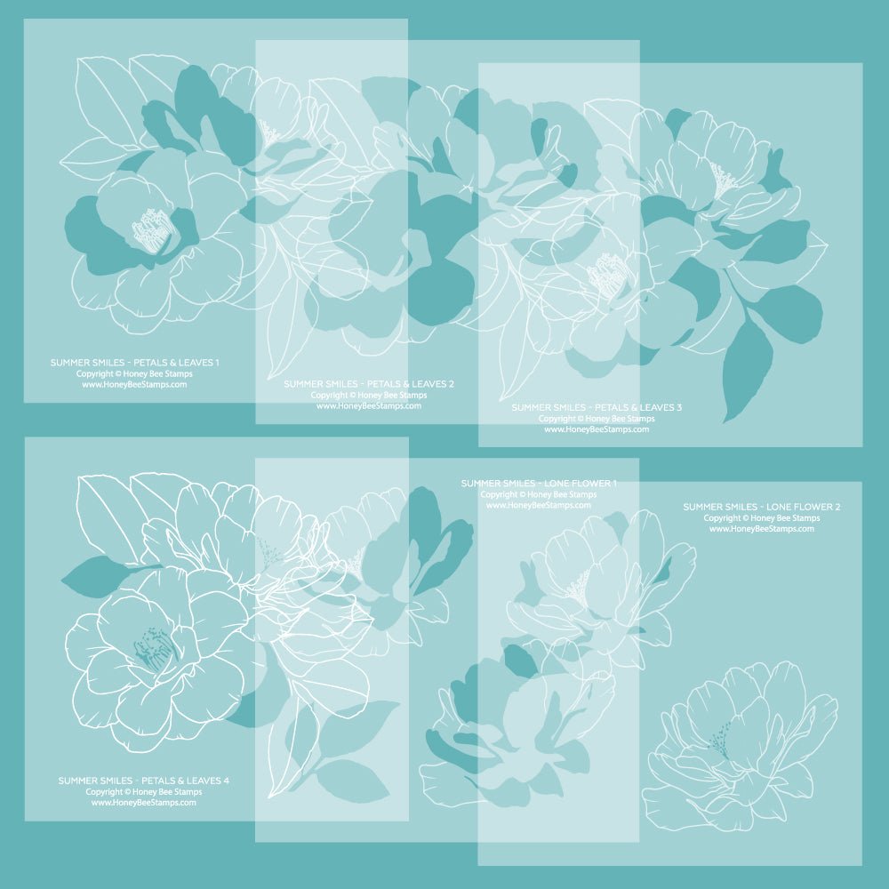 Summer Smiles - 6"x6" Stencil Set of 6 Coordinating Stencils - Honey Bee Stamps