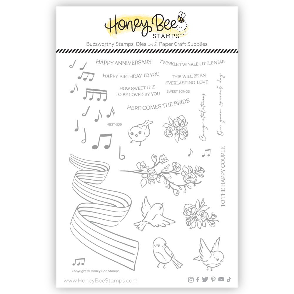 Sweet Songs - 6x8 Photopolymer Stamp Set - Retiring - Honey Bee Stamps