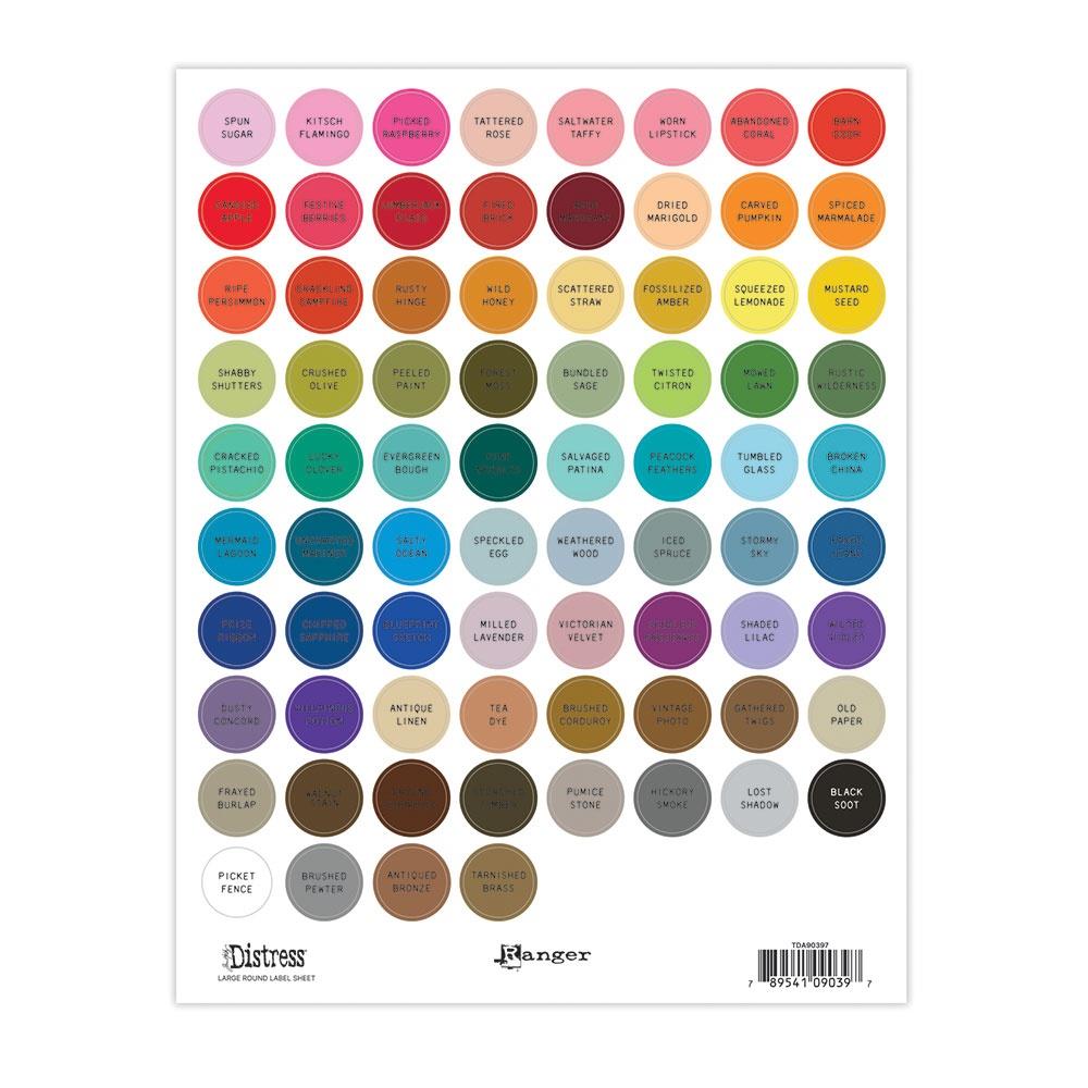 Tim Holtz Distress Large 3/4" Round Label Sheets - Color Name Stickers with Black Text - Honey Bee Stamps