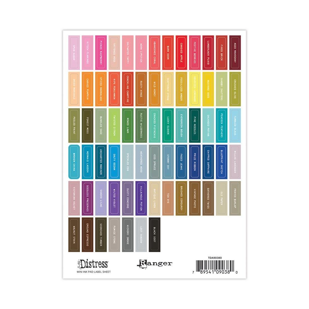 Tim Holtz Distress Mini 1/4" x 1" Ink Pad Label Sheets - Color Name Stickers with White Text - Honey Bee Stamps