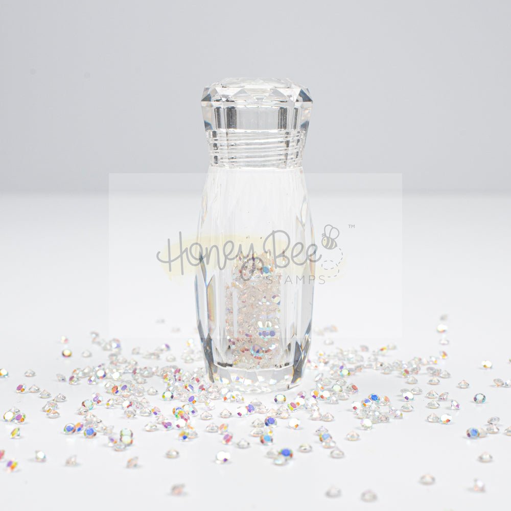 Honey Bee Stamps 2.3mm Crystal AB rhinestones in a faceted crystal storage jar