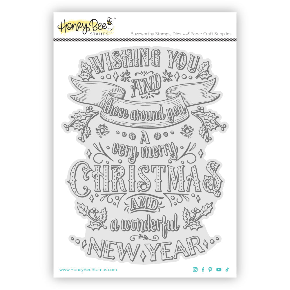Very Merry Christmas - 5x6 Rubber Cling Background Stamp - Honey Bee Stamps