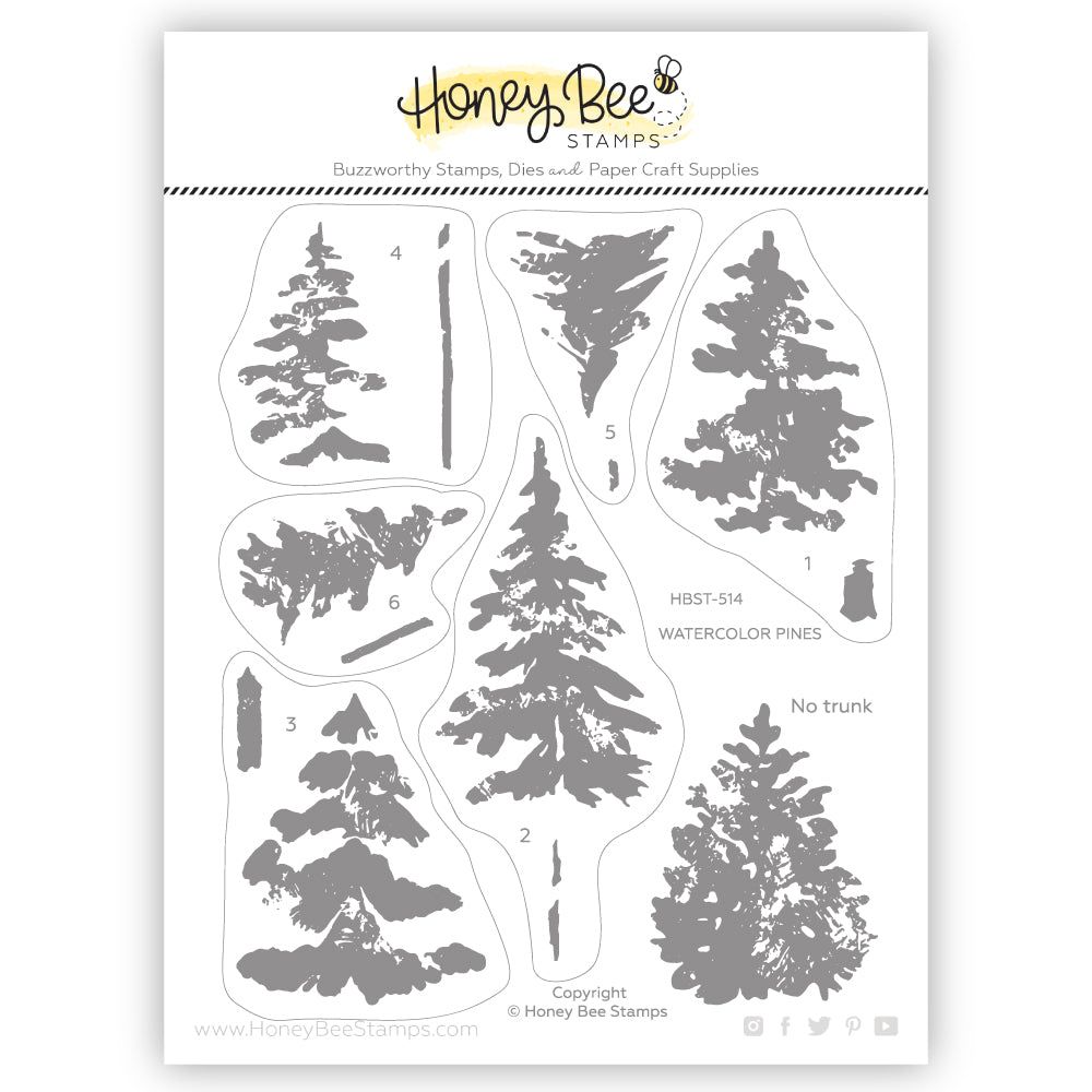 Watercolor Pines - 5x6 Photopolymer Stamp Set - Honey Bee Stamps