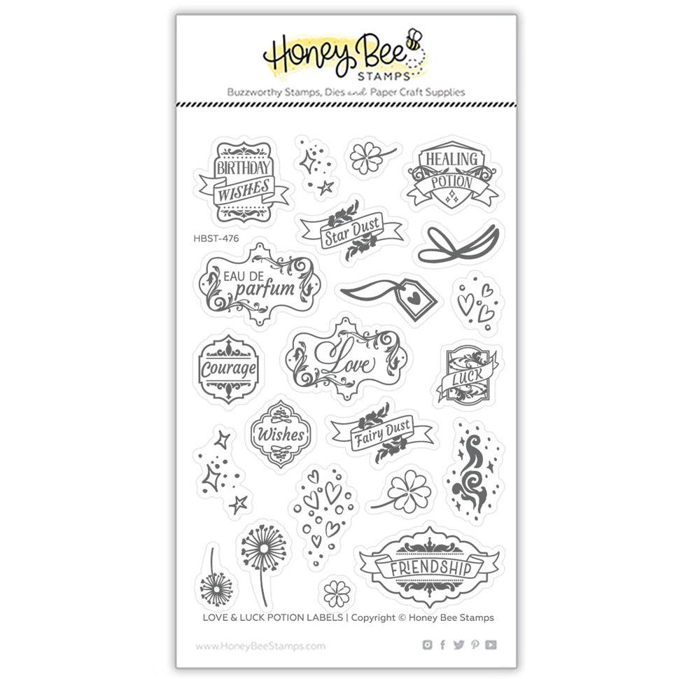 Love & Luck Potion Labels - 4x6 Photopolymer Stamp Set - Retiring - Honey Bee Stamps