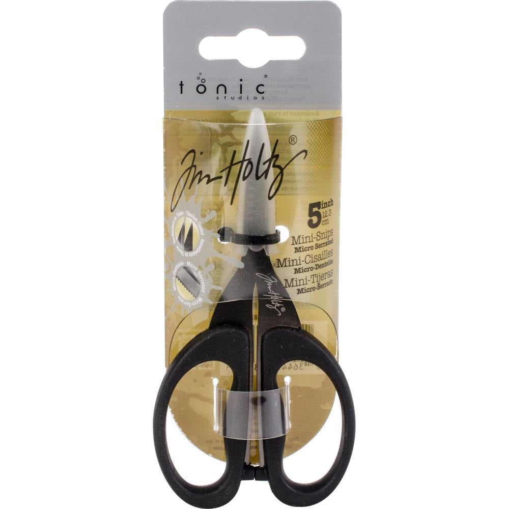 Ranger Tim Holtz 5 inch Non-Stick Titanium Micro Serrated Mini Snips in packaging