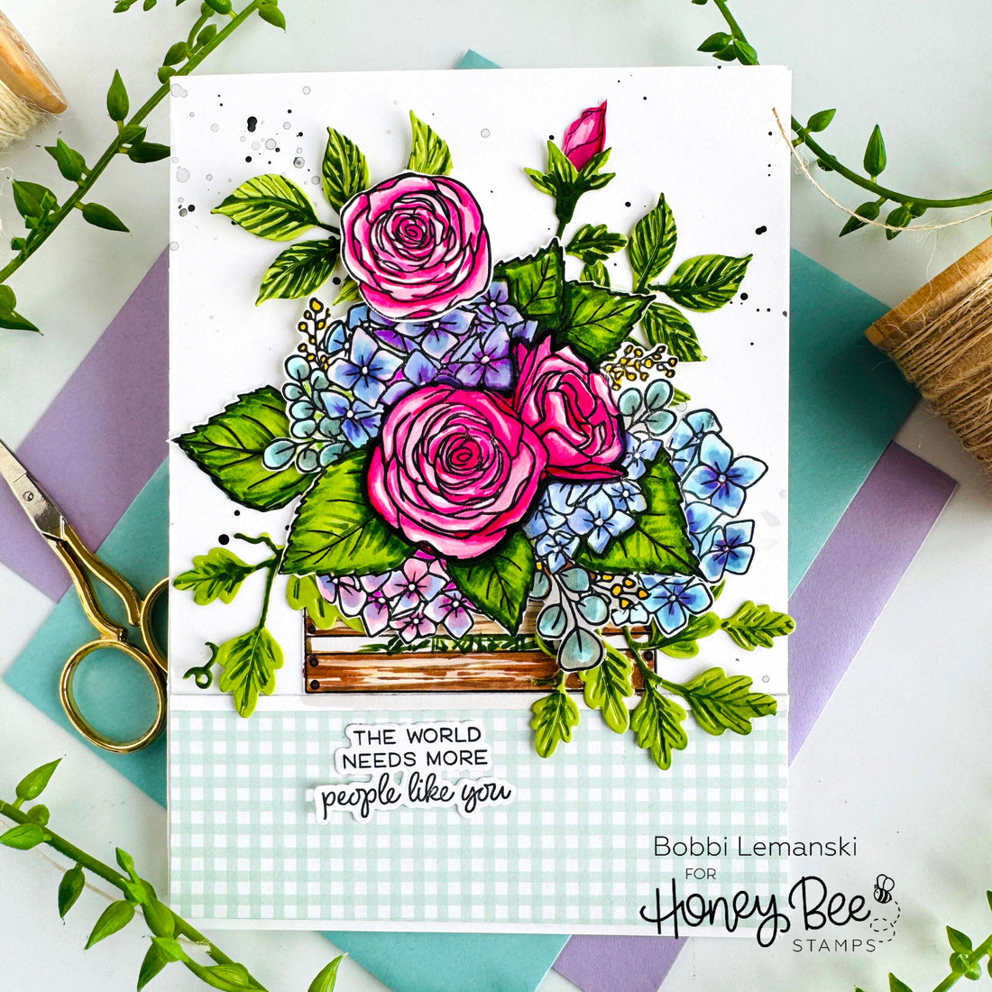 Lilacs and Roses Floral Card - Honey Bee Stamps