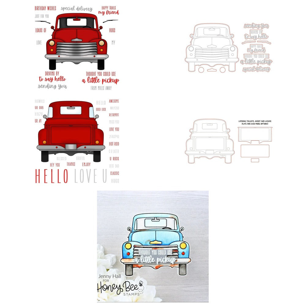 Big Pickup Cab and Tailgate Stamp Sets, Honey Cuts, and Stencil Bundle