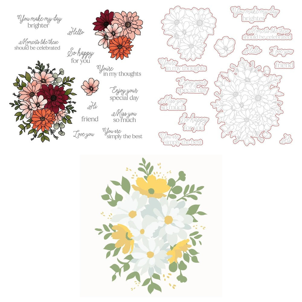 Daisy Layers Bouquet Stamp Set, Honey Cuts, and Stencil Bundle