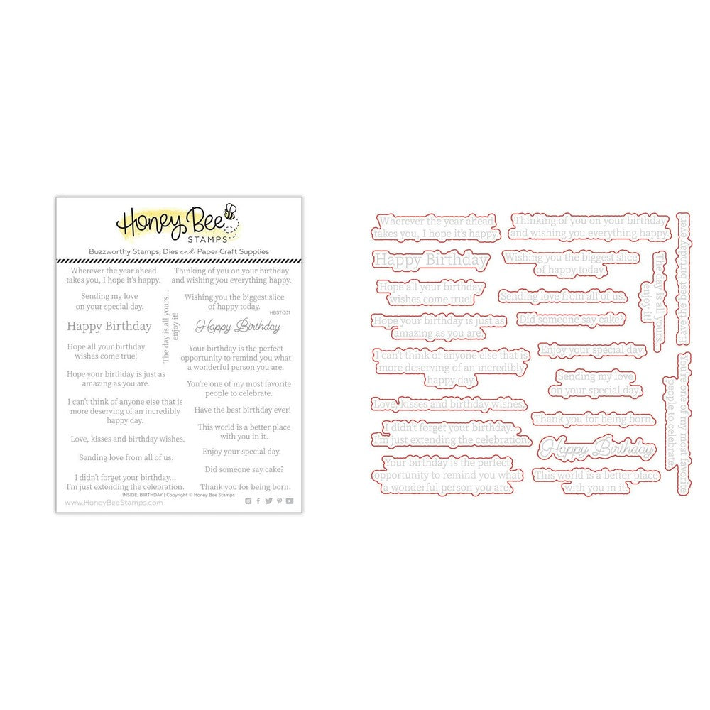 Inside: Birthday Sentiments Stamp Set and Coordinating Honey Cuts Bundle