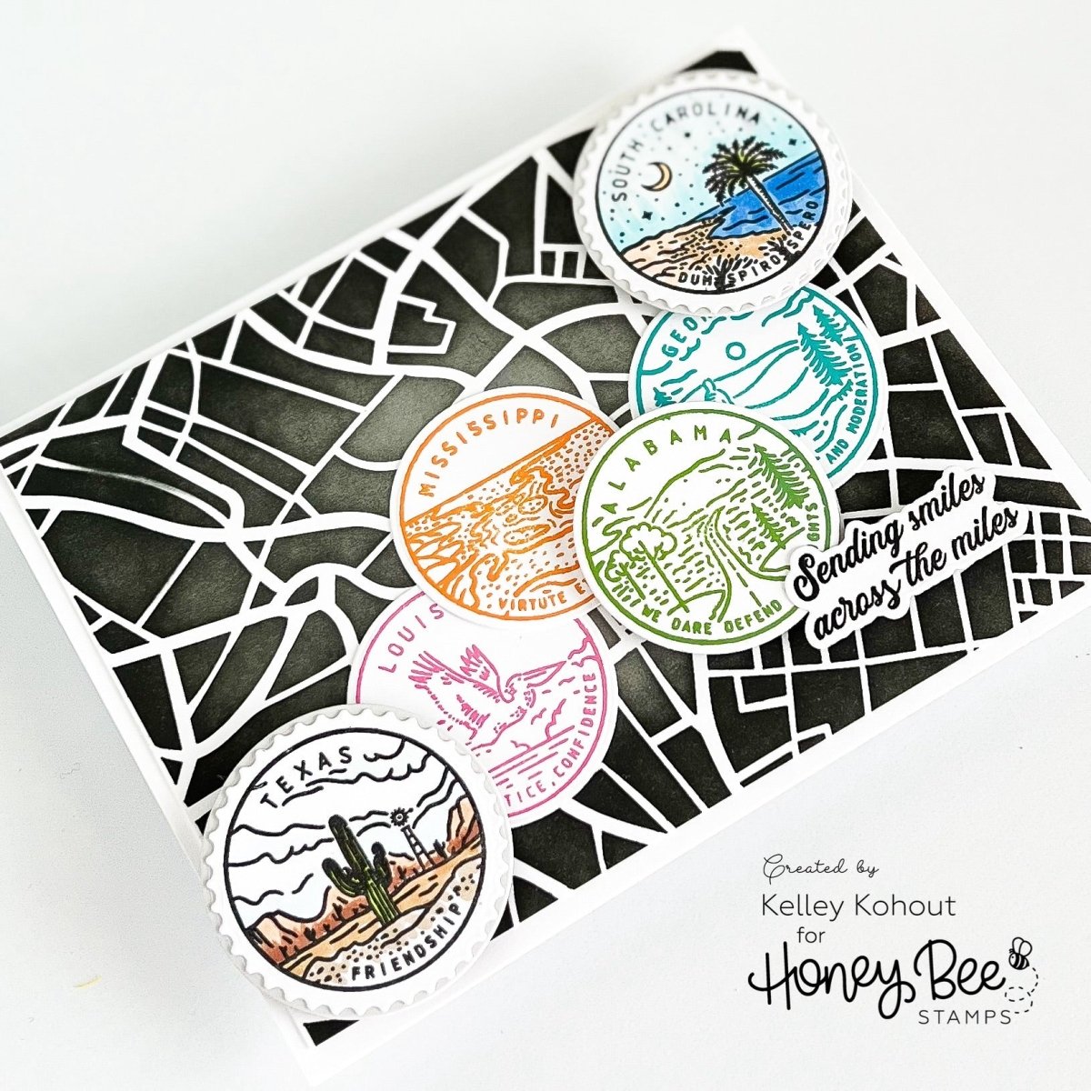50 States Circles - 2x2 Photopolymer Stamp Set - Alabama - Honey Bee Stamps