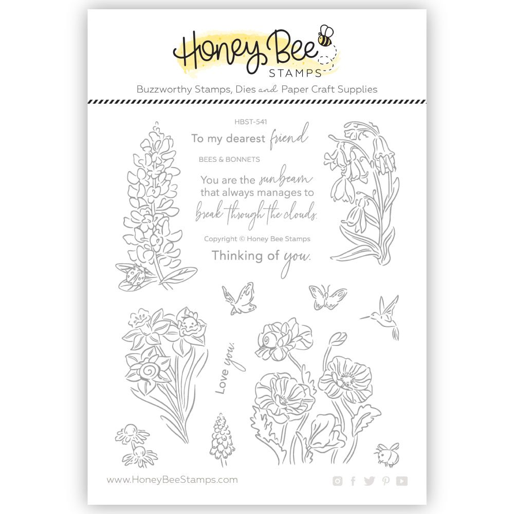 Bees & Bonnets - 5x6 Photopolymer Stamp Set - Honey Bee Stamps