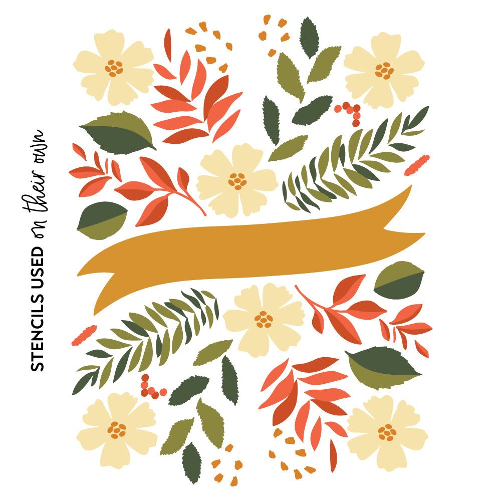 Bountiful Banner - Set Of 6 - A2 4.25"x5.5" Coordinating Stencils - Honey Bee Stamps