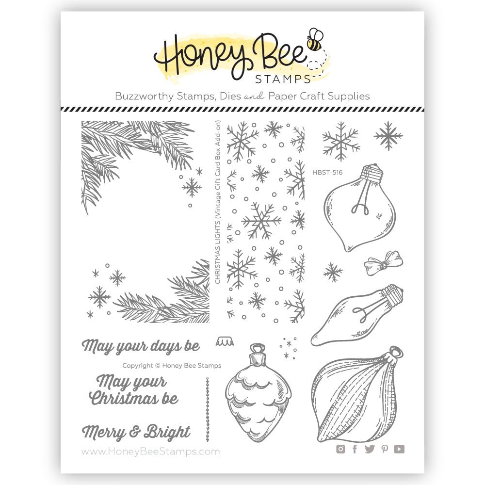 Christmas Lights Vintage Gift Card Box Add - On - 6x6 Photopolymer Stamp Set - Retiring - Honey Bee Stamps