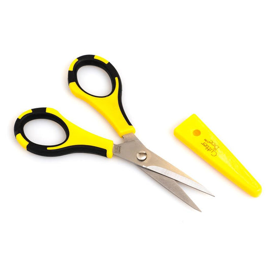 EK Success CutterBee precision tip scissors with yellow and black handles and protective cap