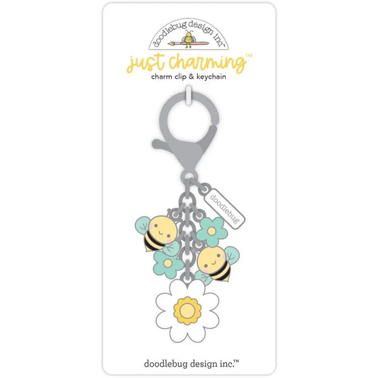 Doodlebug Just Charming Clip & Keychain - Bee Happy - Honey Bee Stamps