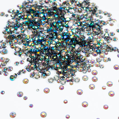 Field - Flat Back Rhinestone Emerald and Teal AB Mix 2mm to 5mm size - Honey Bee Stamps