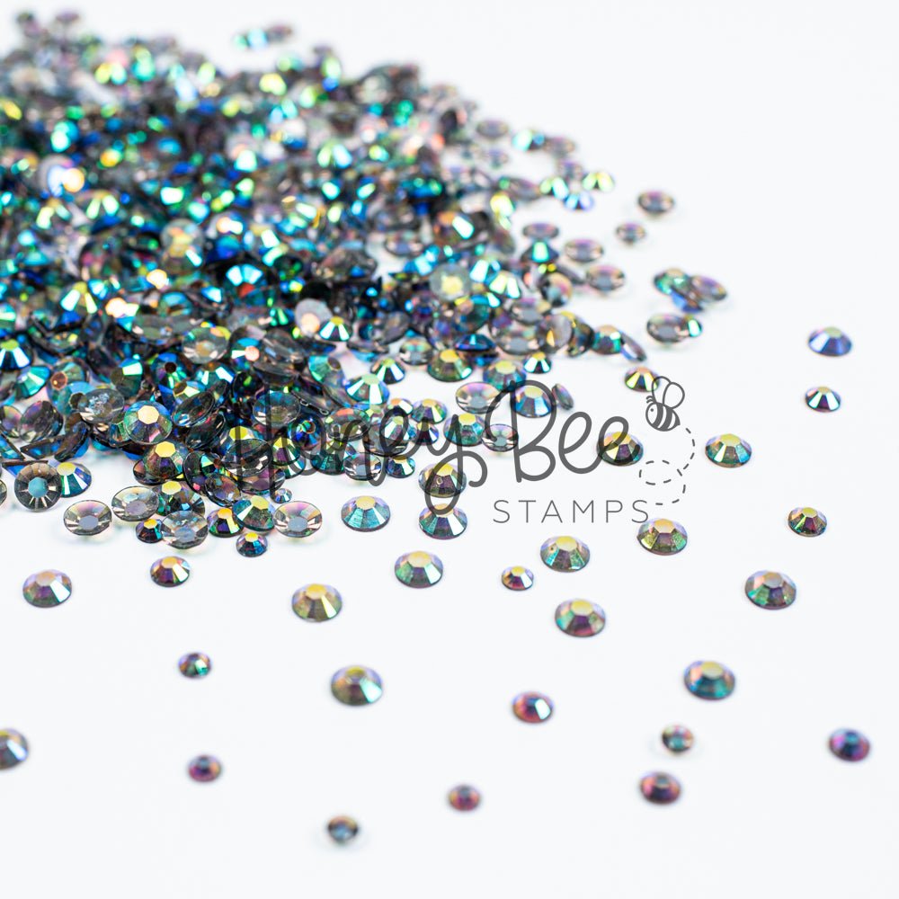 Field - Flat Back Rhinestone Emerald and Teal AB Mix 2mm to 5mm size - Honey Bee Stamps