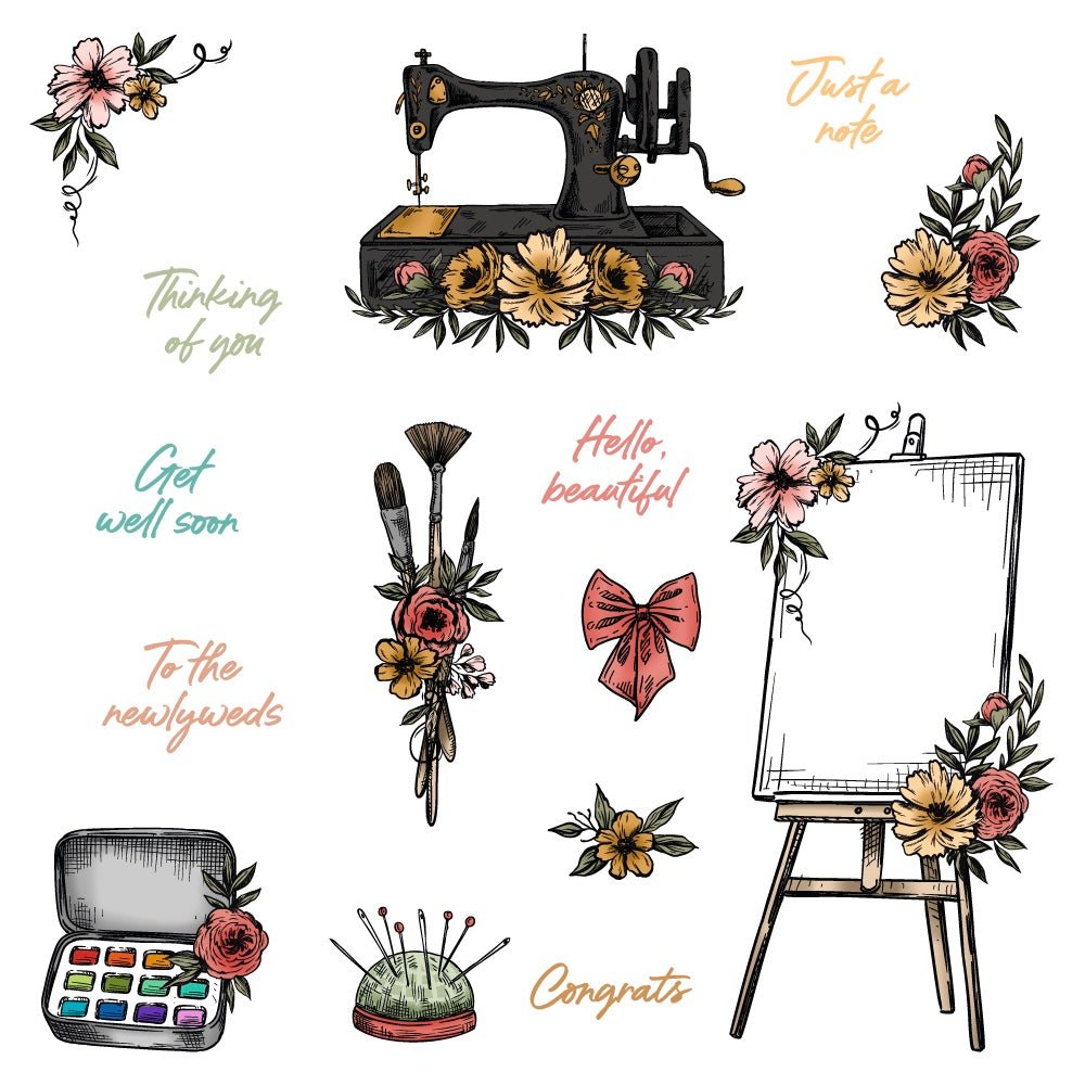 Floral Easel - 6x8 Rubber Cling Stamp Set - Honey Bee Stamps