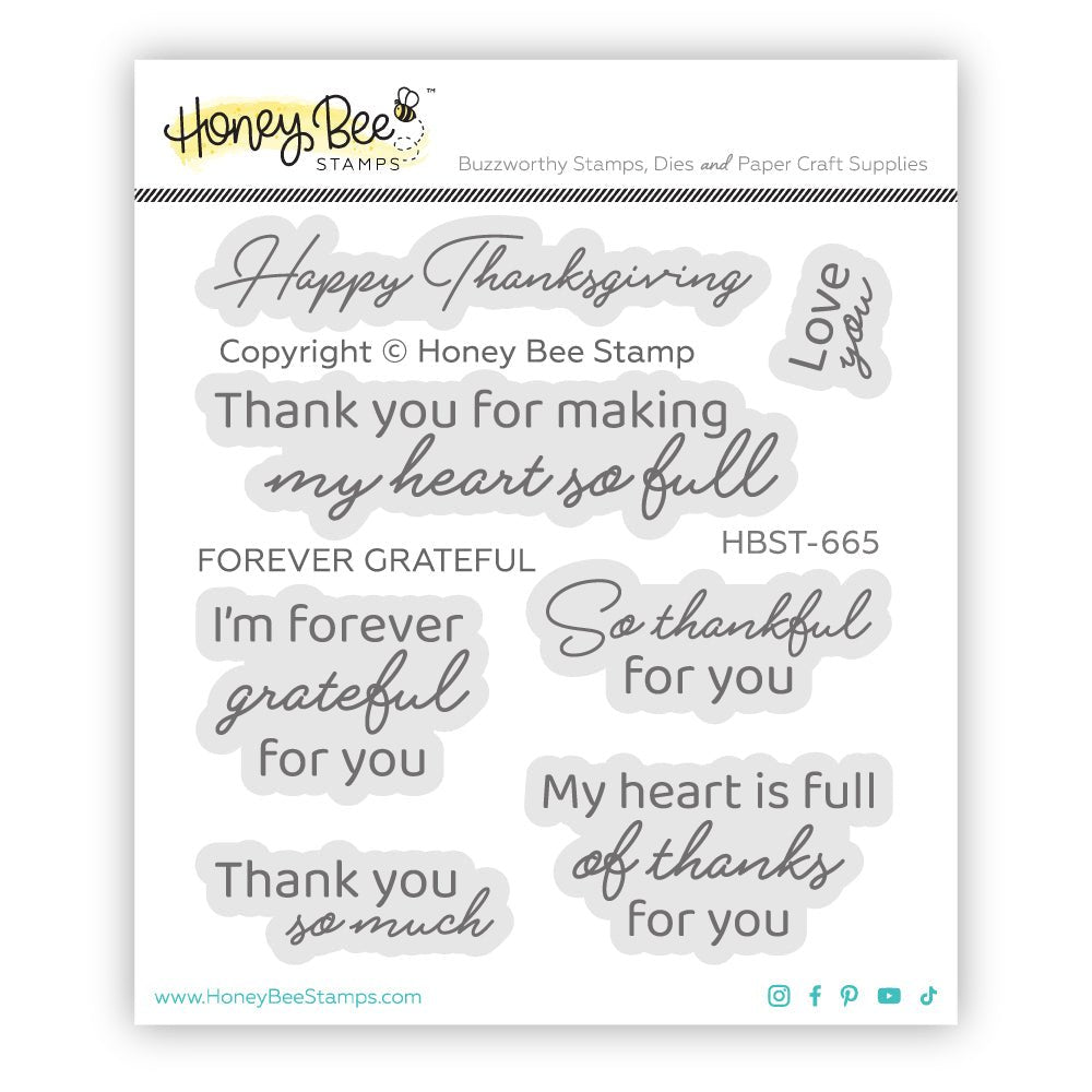 Forever Grateful - 3x 3 Photopolymer Stamp Set - Honey Bee Stamps