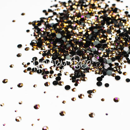 Foundry - Flat Back Rhinestone Purple and Gold Shimmer on Black Mix 2mm to 5mm size - Honey Bee Stamps