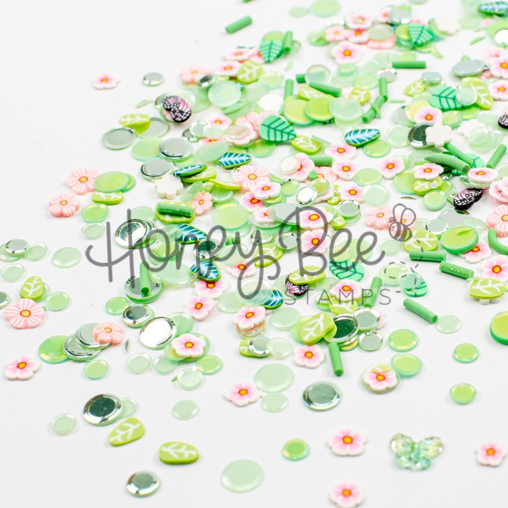 Garden Dreams - Sequin and Clay Mix, Includes Tiny Crystal Butterfly Charm - Honey Bee Stamps