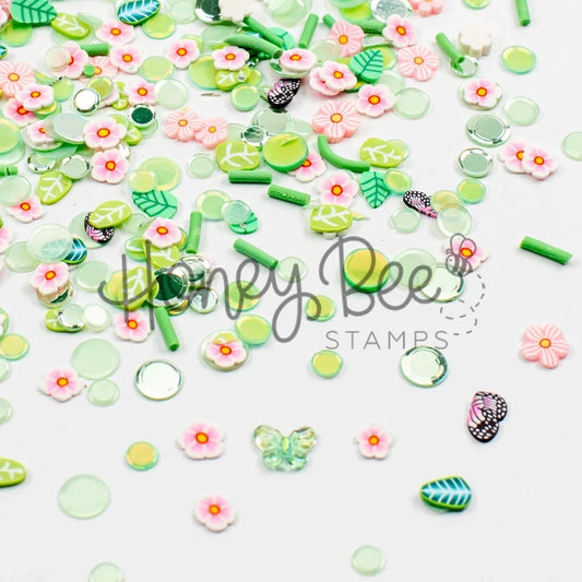 Garden Dreams - Sequin and Clay Mix, Includes Tiny Crystal Butterfly Charm - Honey Bee Stamps