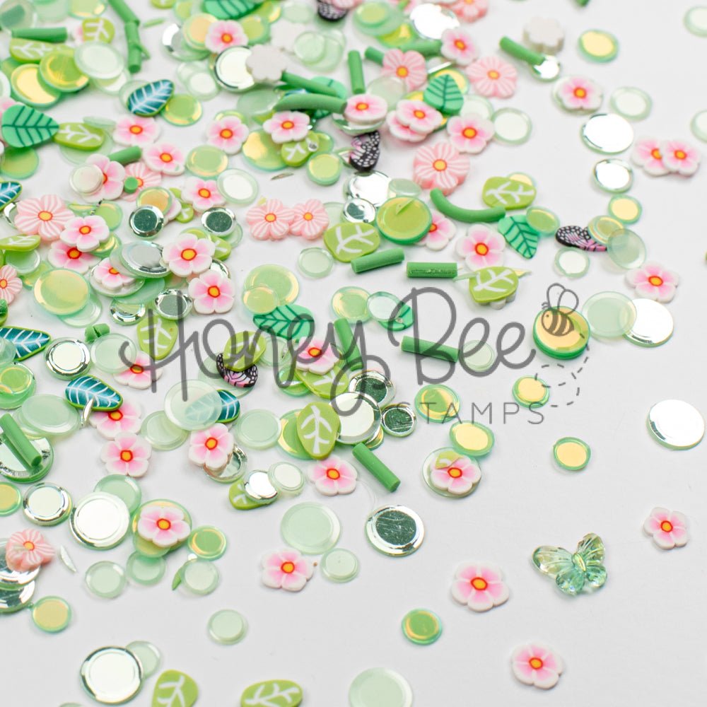 Garden Dreams - Sequin and Clay Mix, Includes Tiny Crystal Butterfly Charm - Honey Bee Stamps