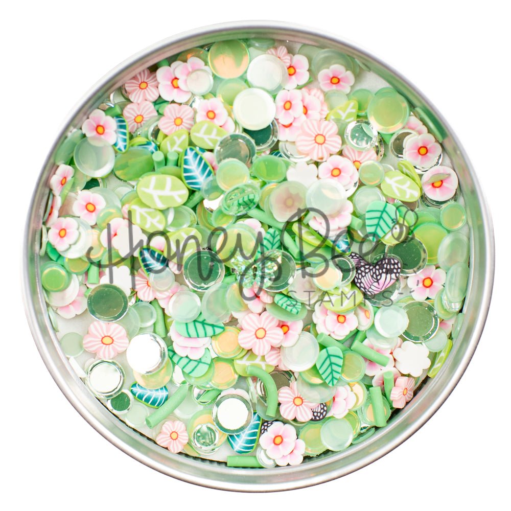 Garden Dreams - Sequin and Clay Mix, Includes Tiny Crystal Butterfly Charm - Honey Bee Stamps