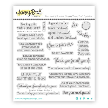 Grade A Teacher - 6x 6 Photopolymer Stamp Set - Honey Bee Stamps