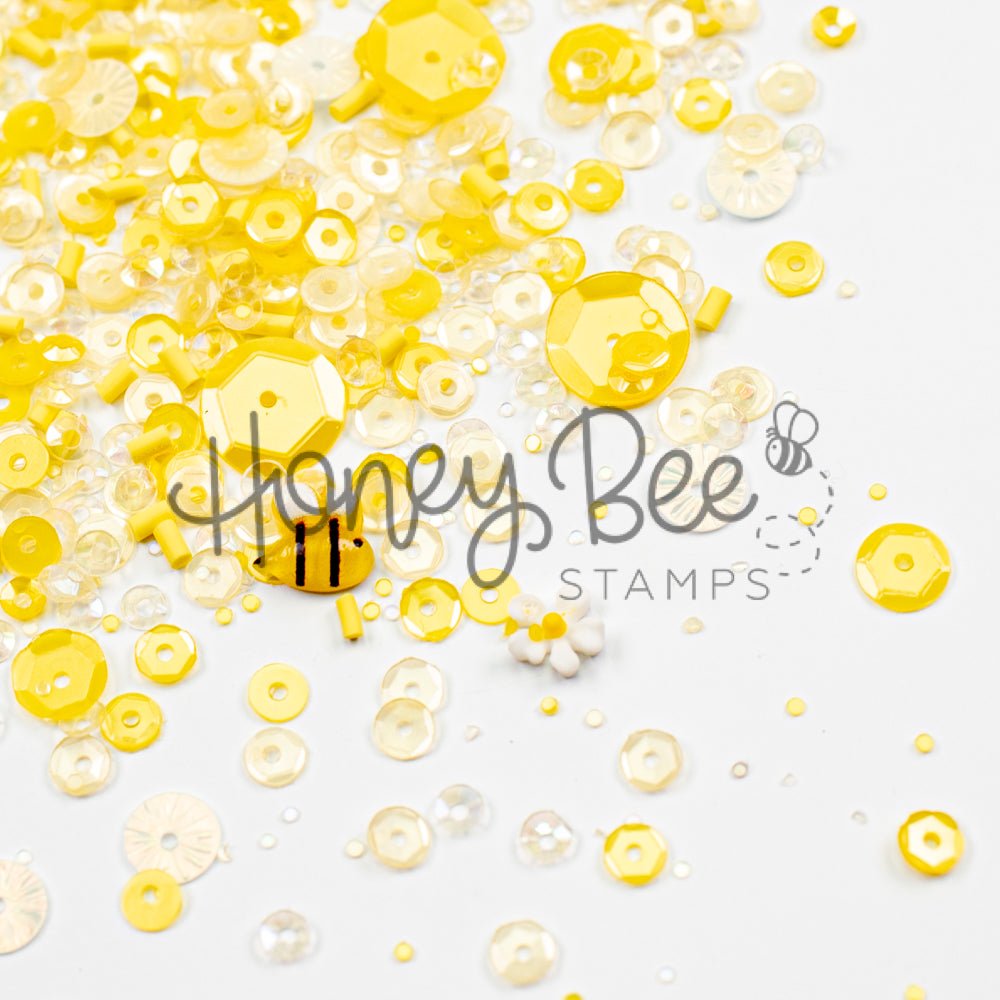 Honeycomb Glow - Sequin Mix with Special Daisy Charm and Bee Charm - Honey Bee Stamps