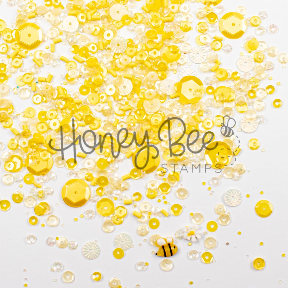 Honeycomb Glow - Sequin Mix with Special Daisy Charm and Bee Charm - Honey Bee Stamps