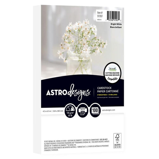 Neenah Astrodesigns 65lb Cardstock 4.5"x6.5" 100/pkg - Bright White - Honey Bee Stamps