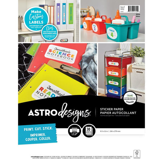 Neenah Astrodesigns Sticker Paper 8.5"x11" 30/pkg - White - Honey Bee Stamps