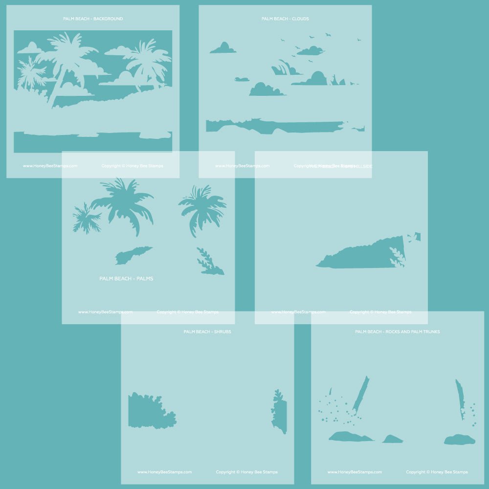 Palm Beach - Set of 6 - 6"x6" Coordinating Stencils - Honey Bee Stamps