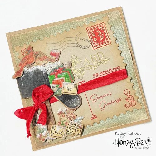 Postmarked: Holiday - 6x8 Rubber Cling Stamp Set - Honey Bee Stamps