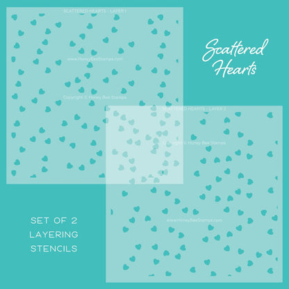 Scattered Hearts - Set of 2 - 6"x6" Layering Background Stencils - Honey Bee Stamps