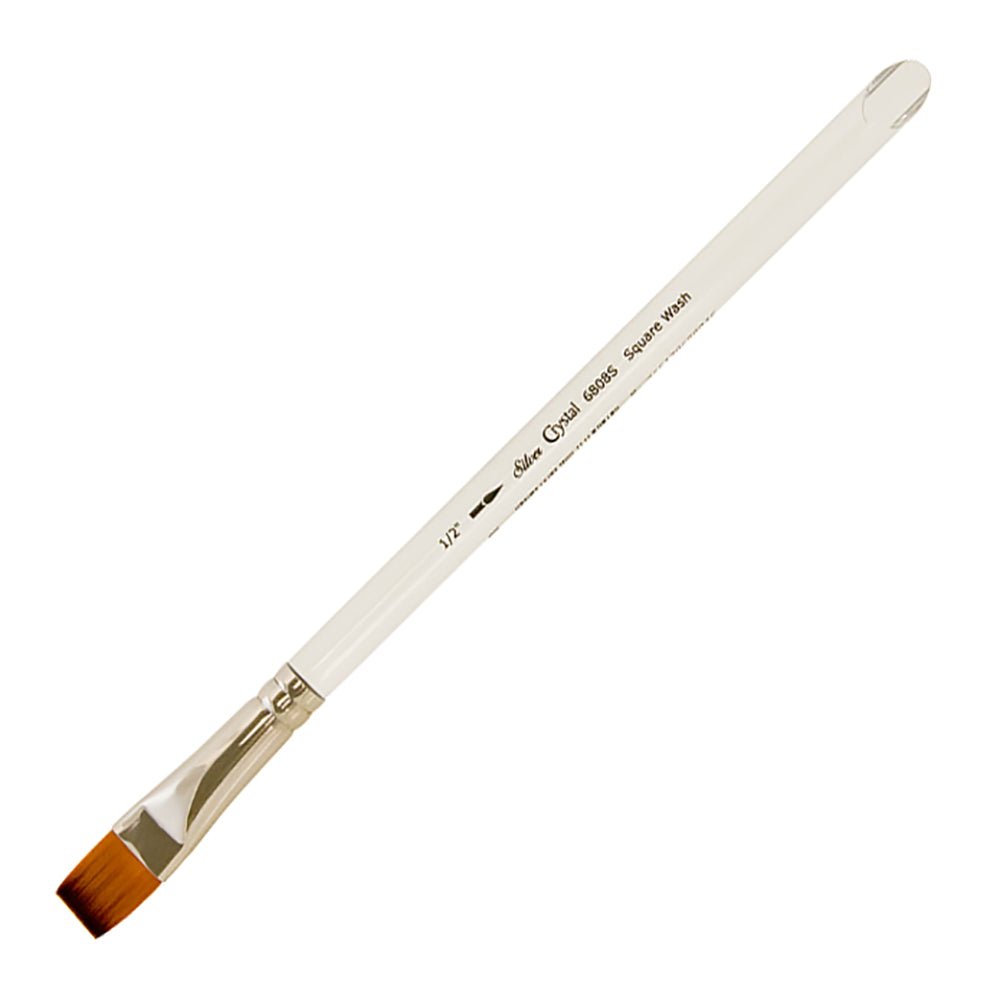 SilverBrush™ Crystal™ Clear Acrylic Handle - Beveled Tip Square Wash 1/2 Inch - Crystal Golden Taklon Paint Brush for Water - Based Media - Honey Bee Stamps