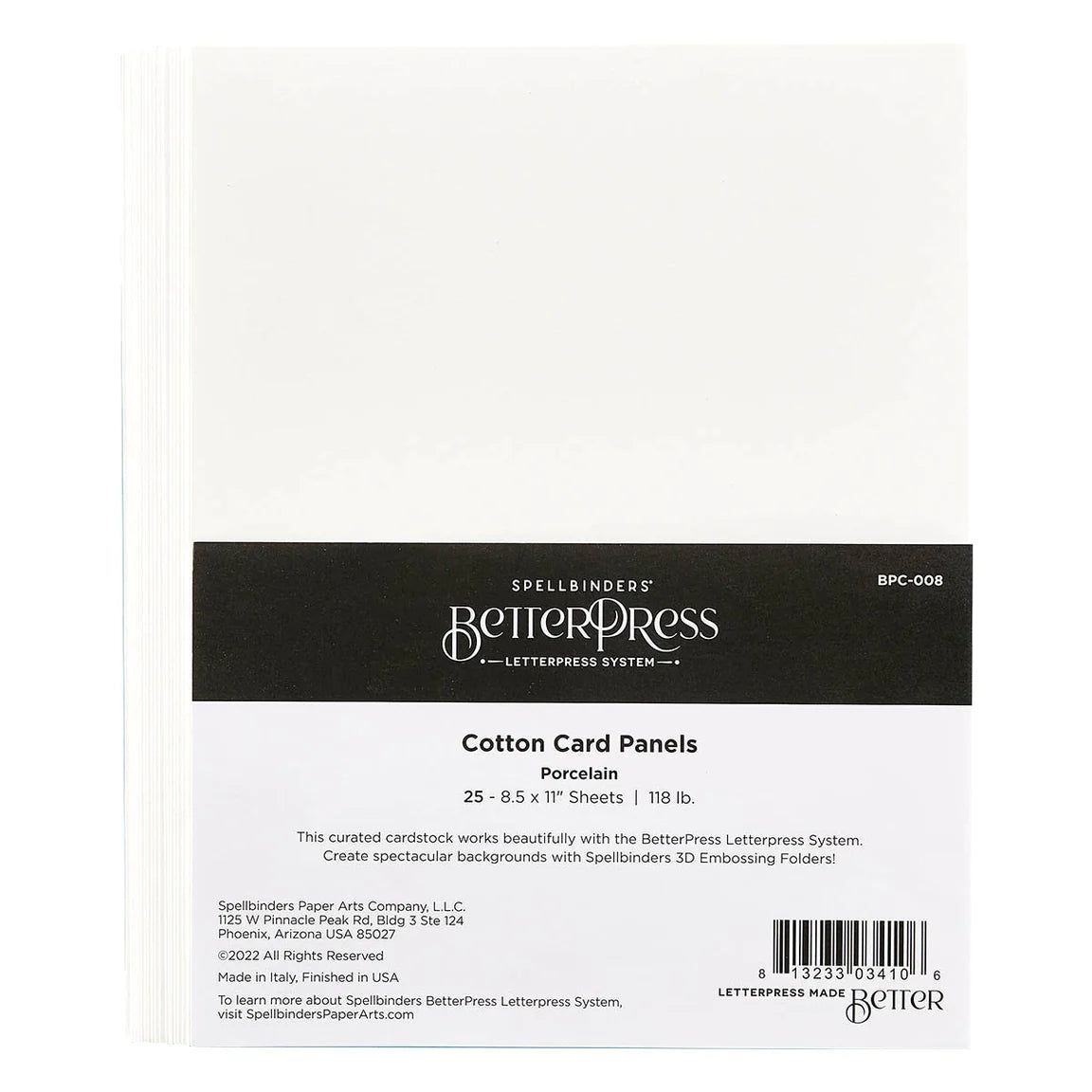 Spellbinders Better Press Letter Press System Cotton Cardstock 8.5"X11" - Porcelain - 25 Sheets - Honey Bee Stamps