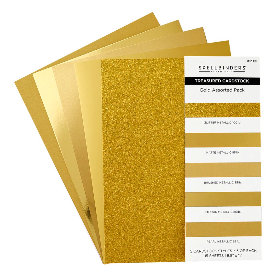 Spellbinders Gold Assortment Treasured Cardstock 8 1/2" X 11 - 15 Pack - Honey Bee Stamps