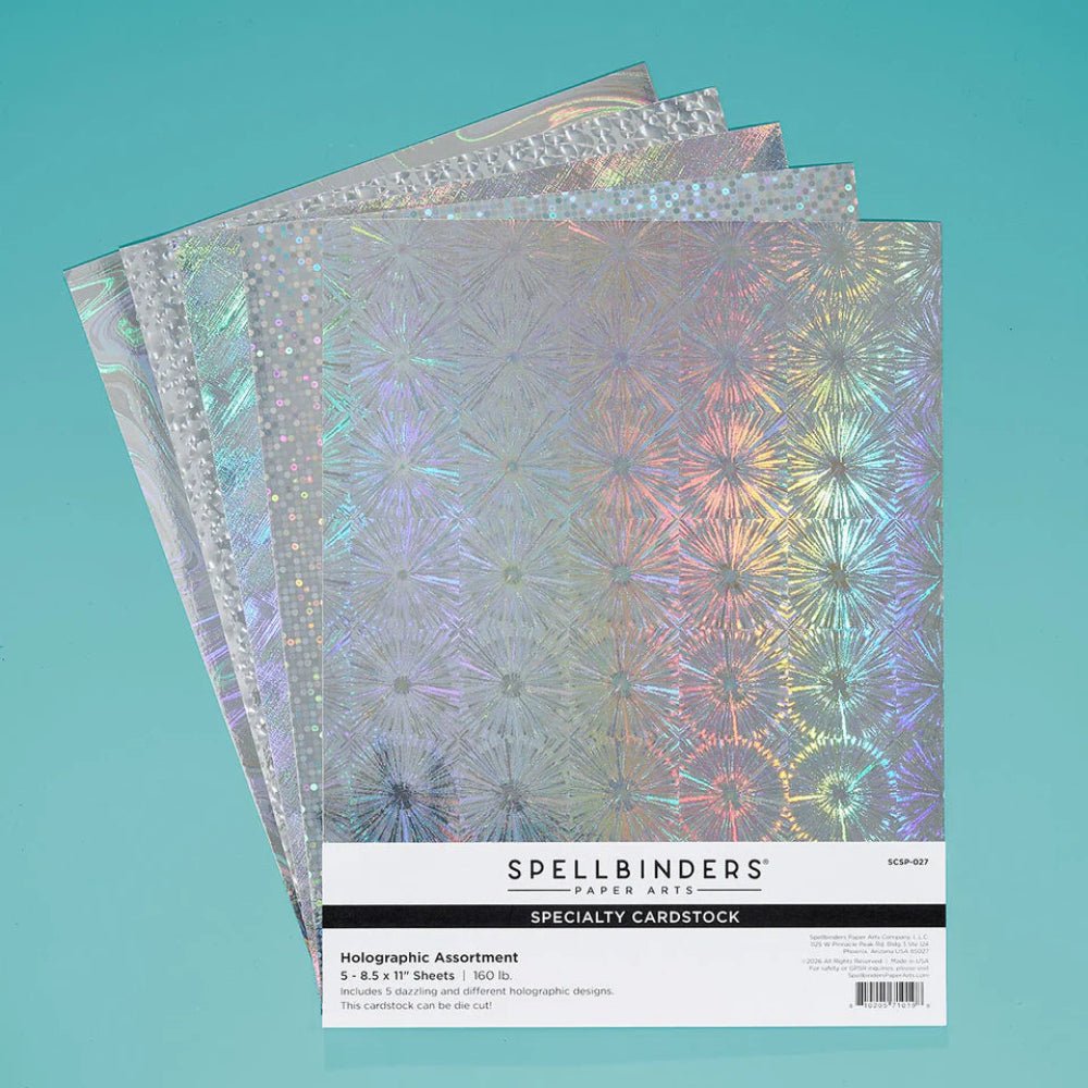 Spellbinders Holographic Assortment Specialty Cardstock 8 - 1/2" x 11" - 5 Pack - Honey Bee Stamps