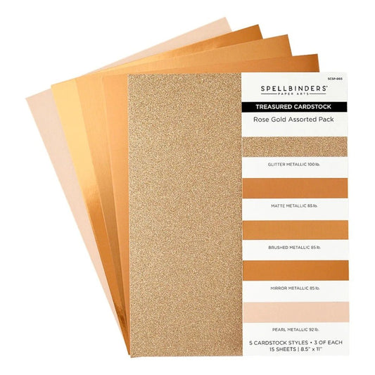 Spellbinders Rose Gold Assortment Treasured Cardstock 8 1/2" X 11 - 15 Pack - Honey Bee Stamps