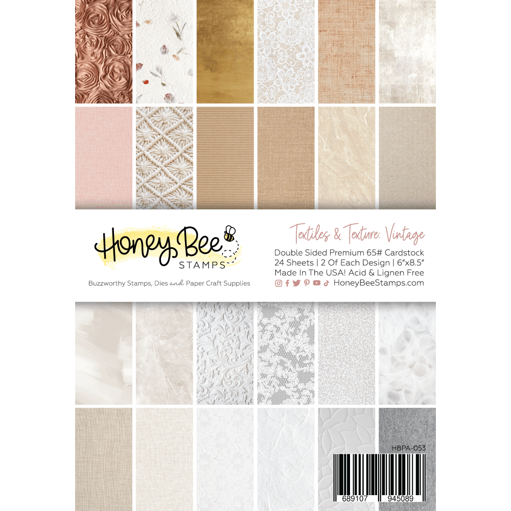 Textiles & Texture: Vintage Paper Pad 6x8.5 - 24 Double - Sided Sheets - Honey Bee Stamps